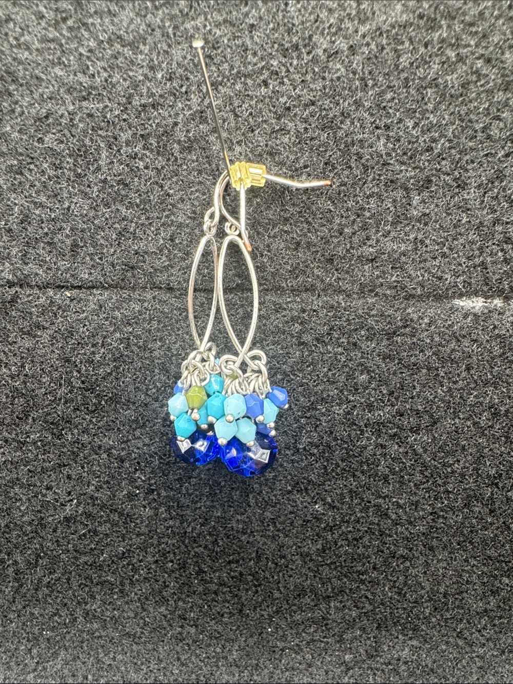 Silver Drop Earrings with Blue and Turquoise Beads